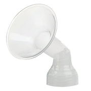 Clear silicone breast pump part on a white background