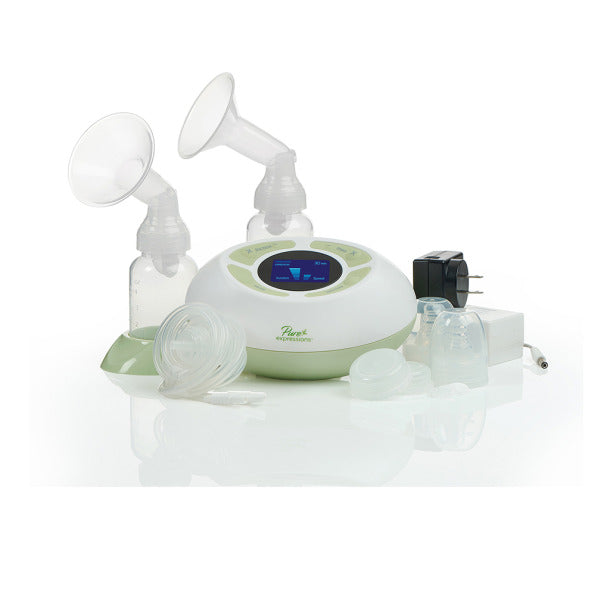 Breast pump with attachments on a white background