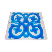 Decorative blue design on a white background