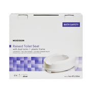 Box of McKesson raised toilet seat with dual locks on a white background
