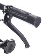 Close-up of a black metal lever with a spring on a white background