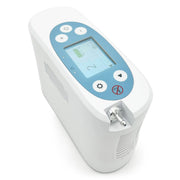 A white electronic device with a light blue control panel, digital display screen, and ventilation grilles on the sides, shown on a plain white background.