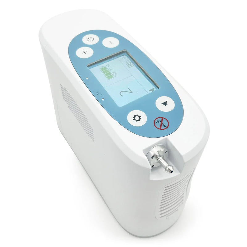 A white electronic device with a light blue control panel, digital display screen, and ventilation grilles on the sides, shown on a plain white background.