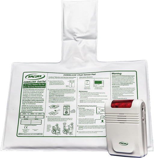 SpliFit cordless chair pad with packaging and warning label on a white background