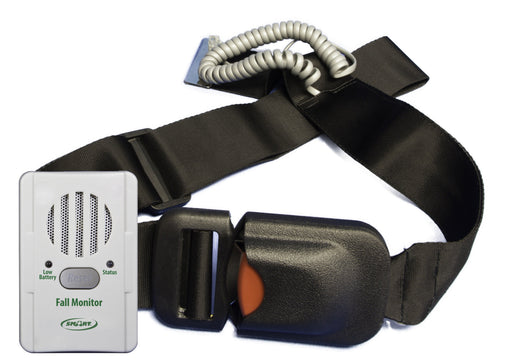 Fall monitor with black belt and white device on a white background
