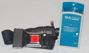Safety belt with a red button and Skil-Care chair pro safety alarm on a white background