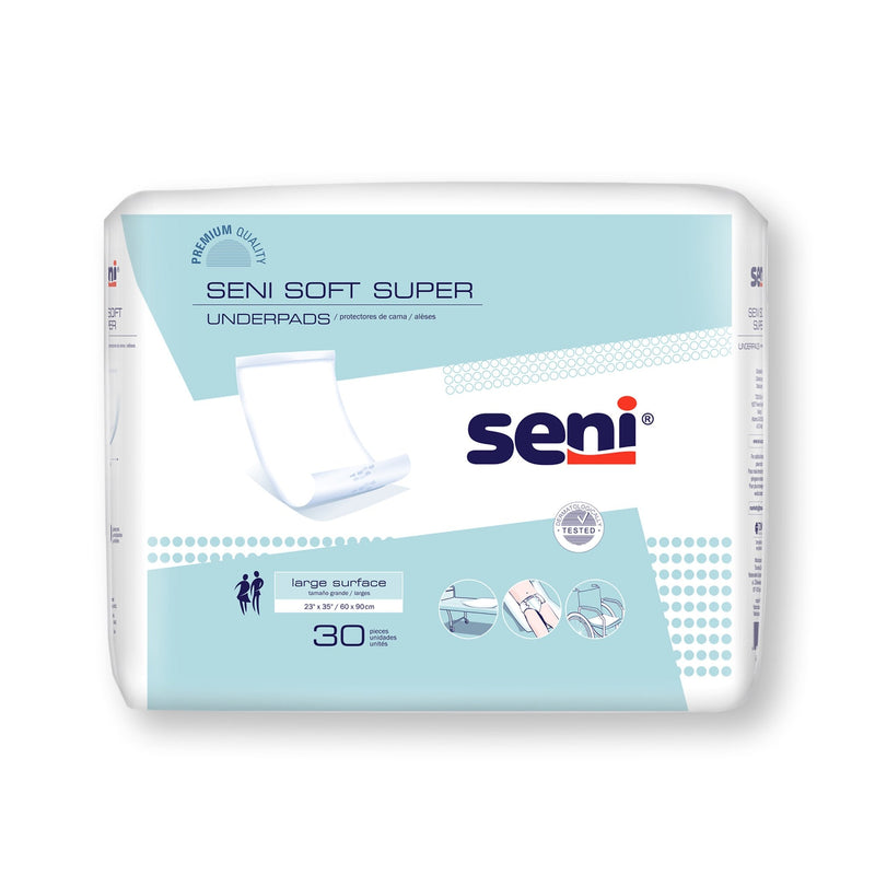Pack of Seni Soft Super underpads on a white background