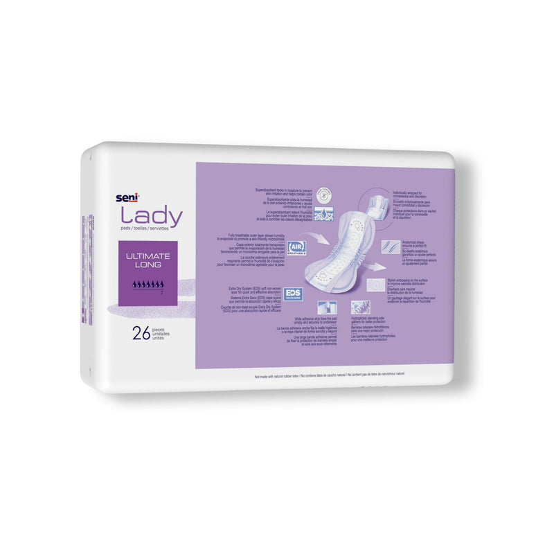 Pack of Seni Lady pads with purple label on a white background