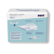 Package of Seni Soft Super underpads with blue and white design
