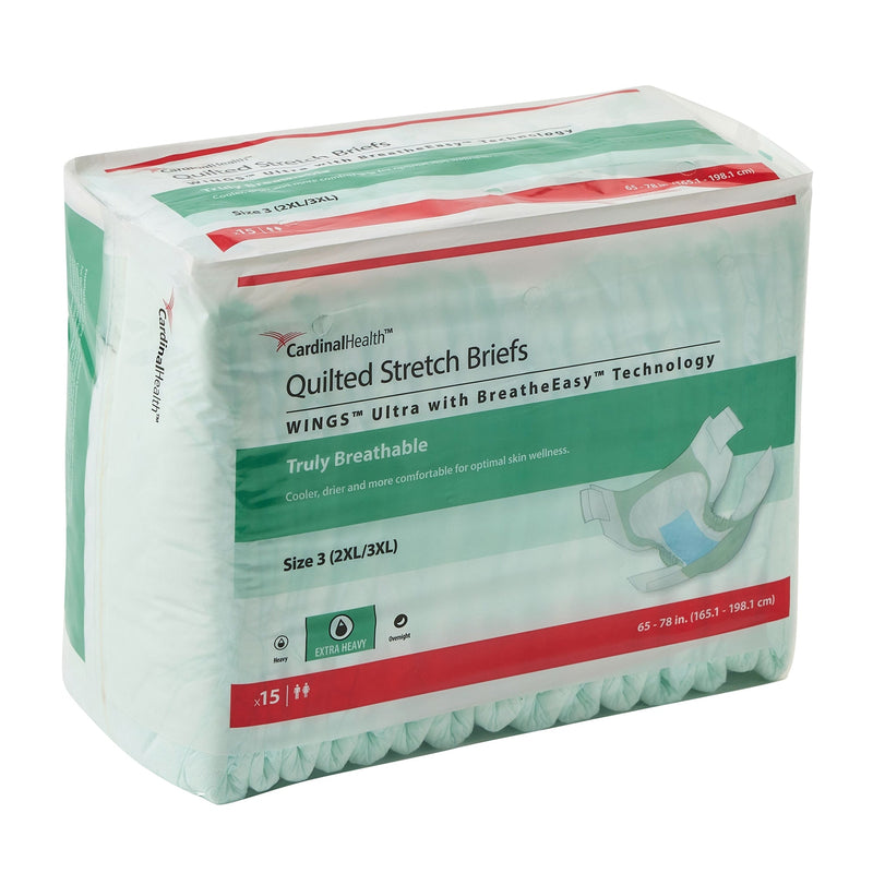 Pack of Cardinal Health Quilted Stretch Briefs on a white background
