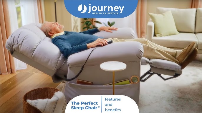 Person using a recliner chair with 'Journey Health & Lifestyle' branding in a home setting.