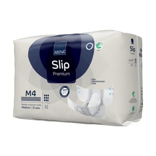 Pack of Abena Slip Premium M4 in white packaging on a white background