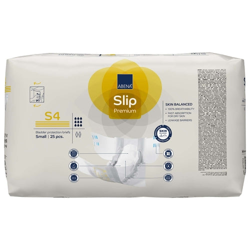 Pack of Abena Slip Premium adult diapers on a white background