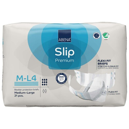 Pack of Abena Slip Premium bladder protection briefs on a white background
