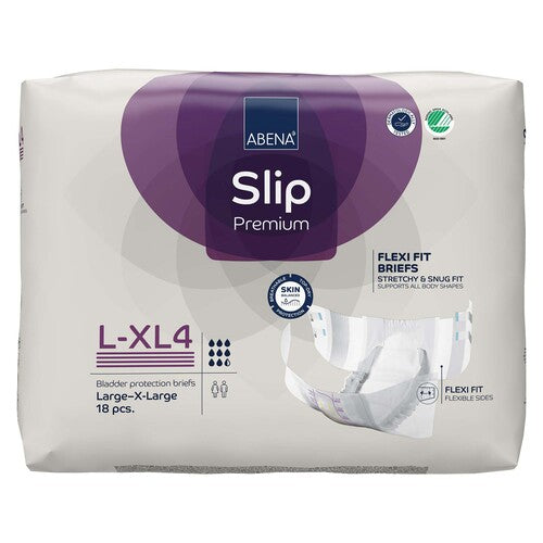 Pack of Abena Slip Premium bladder protection briefs on a white background