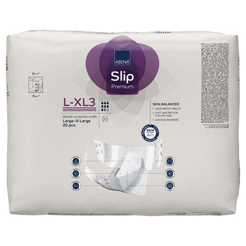 Pack of Abena Slip Premium large-X-large incontinence pads on a white background