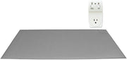 Gray heating pad with a white power outlet on a white background