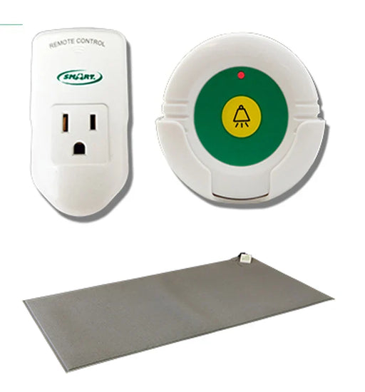 Electrical outlet, sensor, and mat on a white background