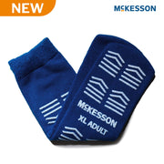 Blue McKesson socks with text on a white background
