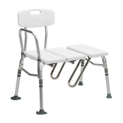 White bath chair with adjustable backrest and footrest on a white background