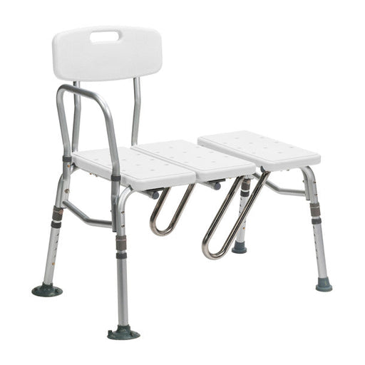 White bath chair with adjustable backrest and footrest on a white background