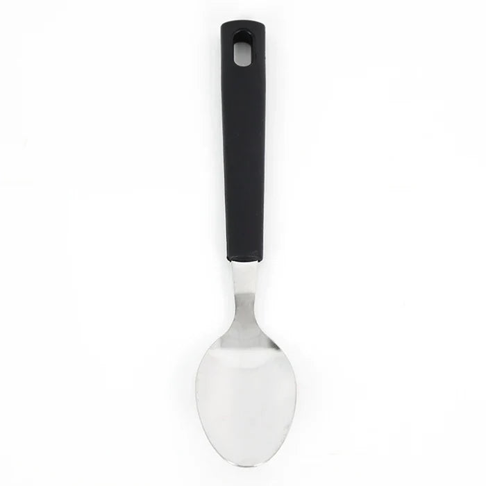 Spoon with black handle on a white background