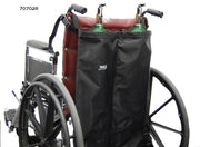 Wheelchair with oxygen tanks attached on a white background