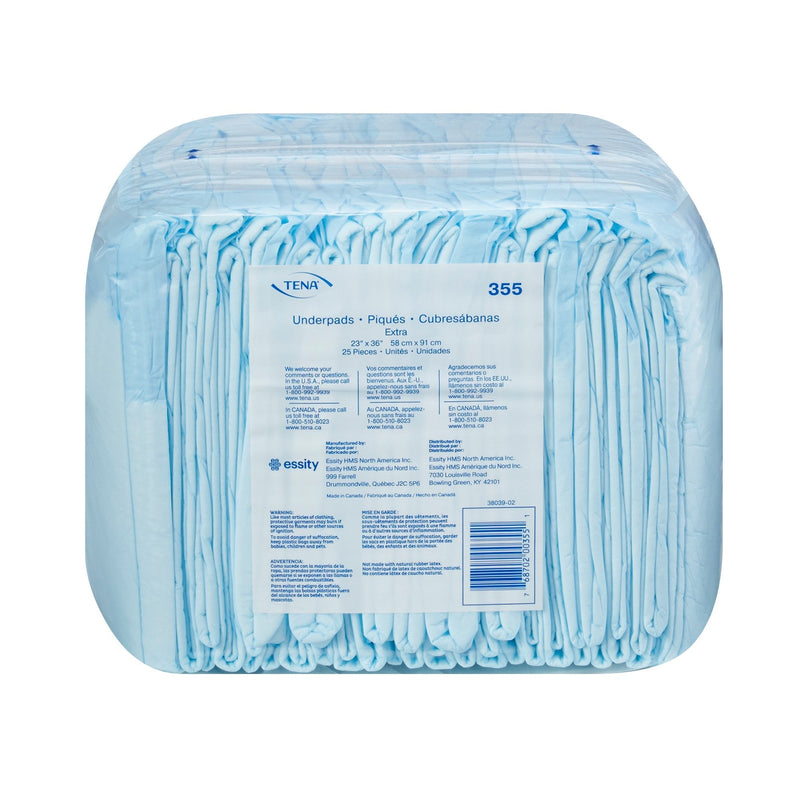 Pack of TENA underpads with label on a white background