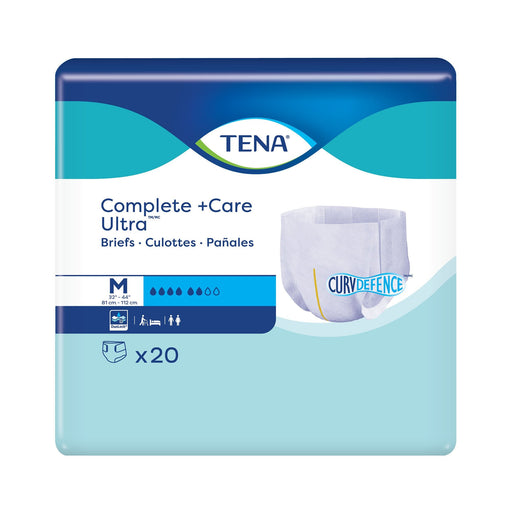 TENA Complete + Care Ultra briefs packaging on a white background