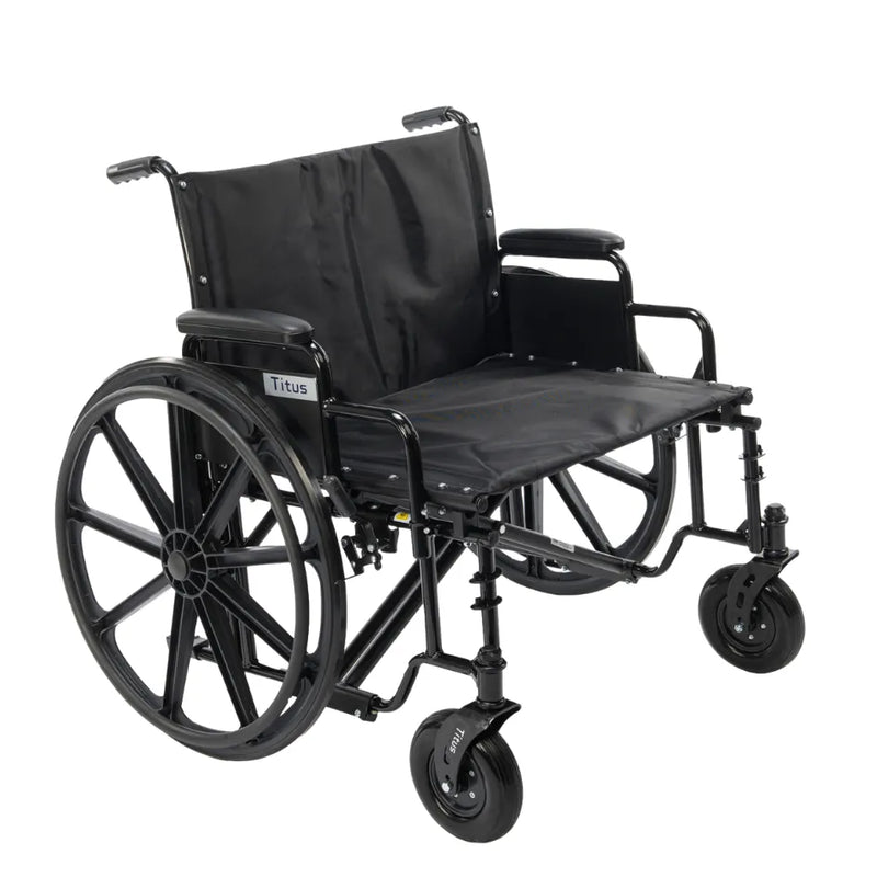 Black wheelchair with a visible brand logo on a white background