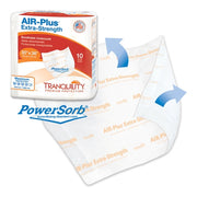 Box of Air-Plus Extra-Strength absorbent pads with a sample pad displayed in front on a white background.
