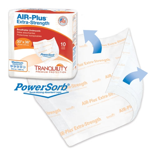 Box of Air-Plus Extra-Strength absorbent pads with a sample pad displayed in front on a white background.