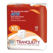 Pack of Tranquility ATN disposable briefs for children in size XS on a white background