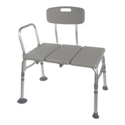 Gray adjustable bath bench with backrest on a white background