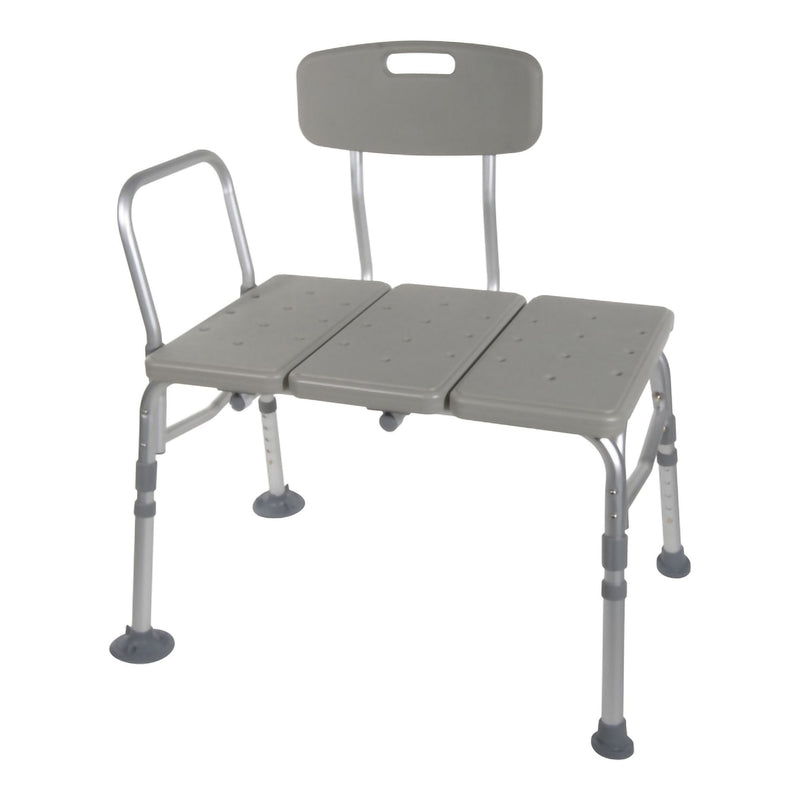 Gray adjustable bath bench with backrest on a white background