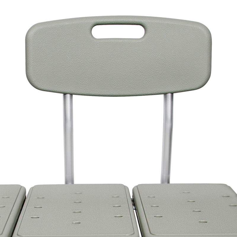 Close-up of a gray plastic chair with a backrest on a white background