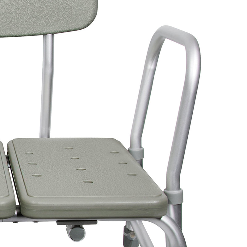 Gray shower chair with a seat and backrest on a white background