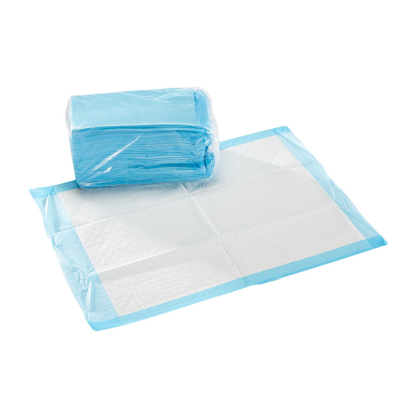 Roll of blue disposable medical pads on a white background