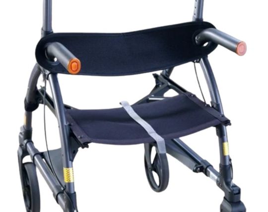 Wheelchair with a blue seat on a white background