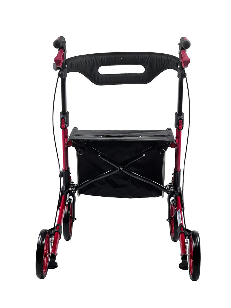Black and red walker with seat on a white background