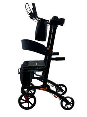 Black rollator with adjustable backrest on a white background