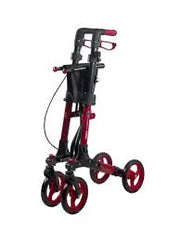 Rollator cart with red accents on a white background