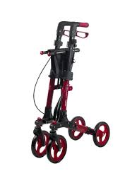 Rollator cart with red accents on a white background