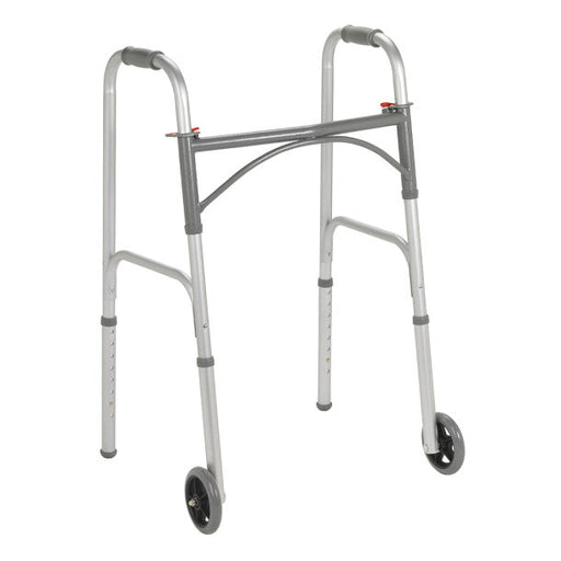 Silver walker with wheels on a white background
