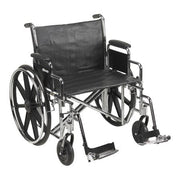 Black manual wheelchair with Detachable Full Arms and Footrests on a white background