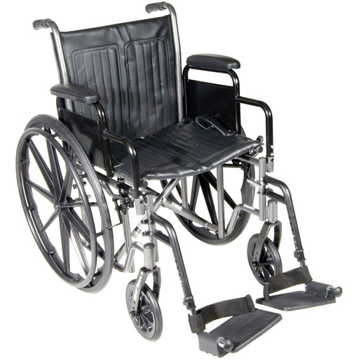 Black wheelchair with armrests and footrests on a white background