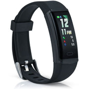 Black fitness tracker on a white background