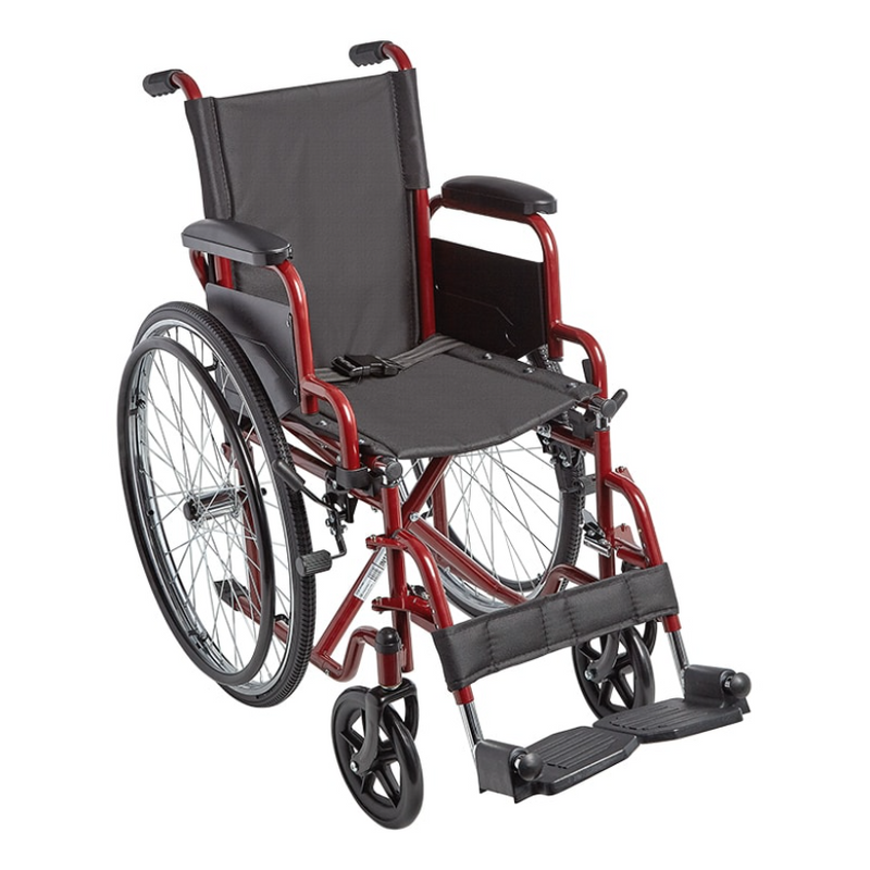 Red and black manual wheelchair on a white background