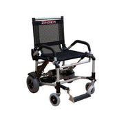 Black and silver Zinger wheelchair on a white background