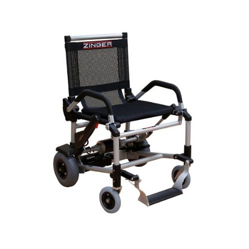 Black and silver Zinger wheelchair on a white background